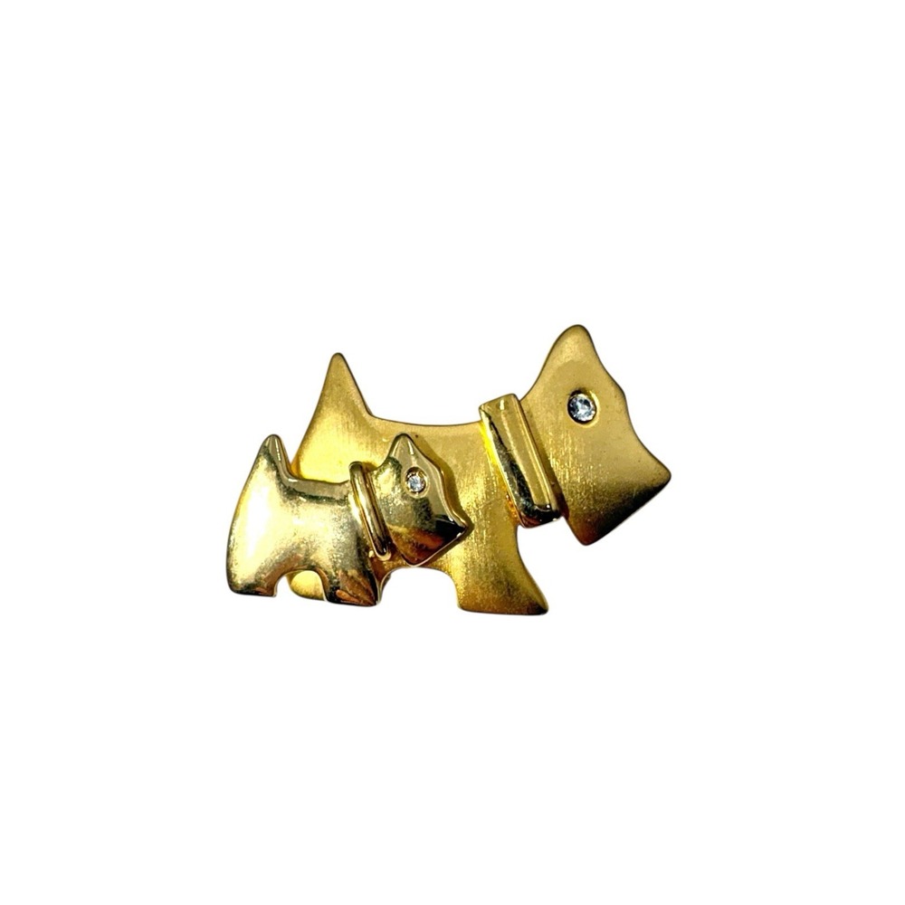 Vintage Gold Tone Rhinestone Eyes Double Scottish Terrier Puppy Dogs Brooch Pin